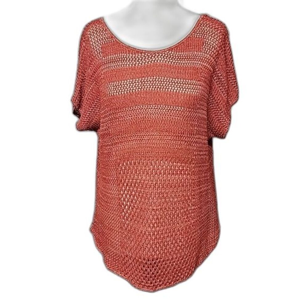 A.N.A Women's Size XL Crocheted Open Knit Top Rust Burnt Orange Overlay Acrylic